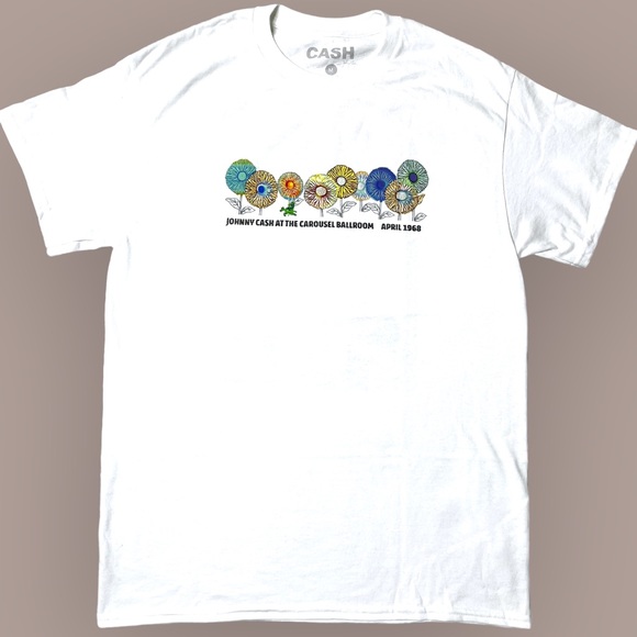NWOT Johnny Cash Official Carousel Ballroom Floral Graphic T-Shirt Unisex M 2XL - Picture 1 of 6